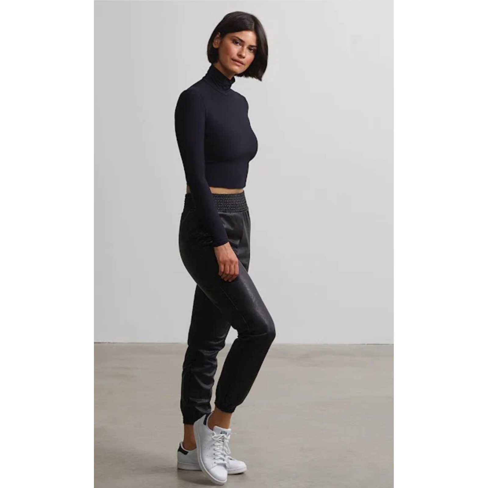 Commando Faux Leather Joggers Women Small Black Smocked Waistband